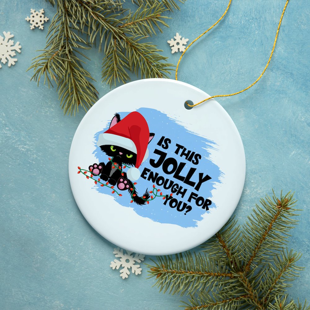 Funny Black Cat Cranky Christmas Humor Ornament