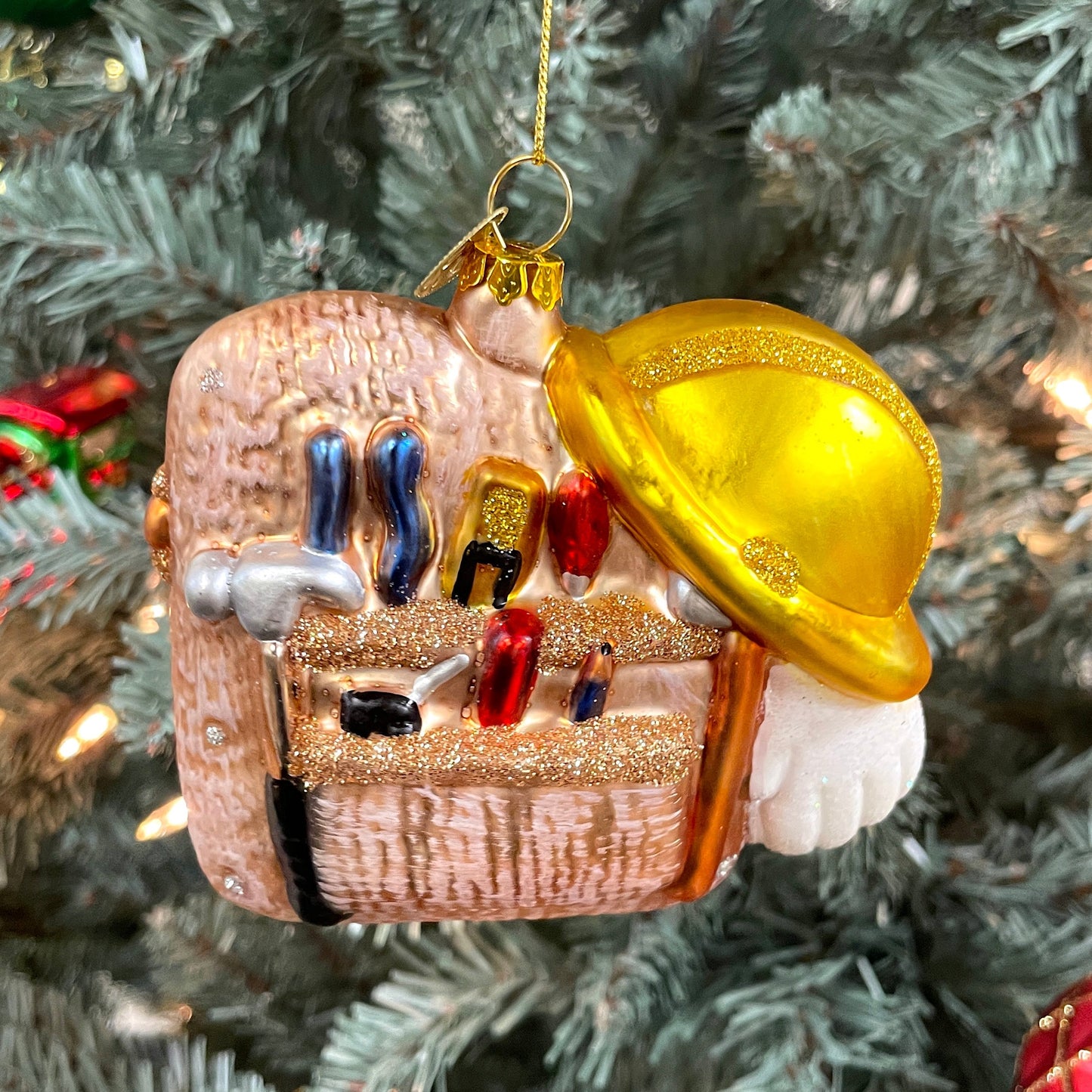 Handyman Construction Worker Kit Glass Christmas Ornament