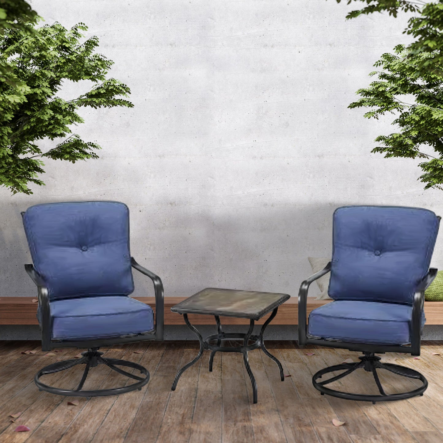 Four Seasons Courtyard Beaumont 3 Piece Deep Seating Patio Chat Set, Denim/Brown