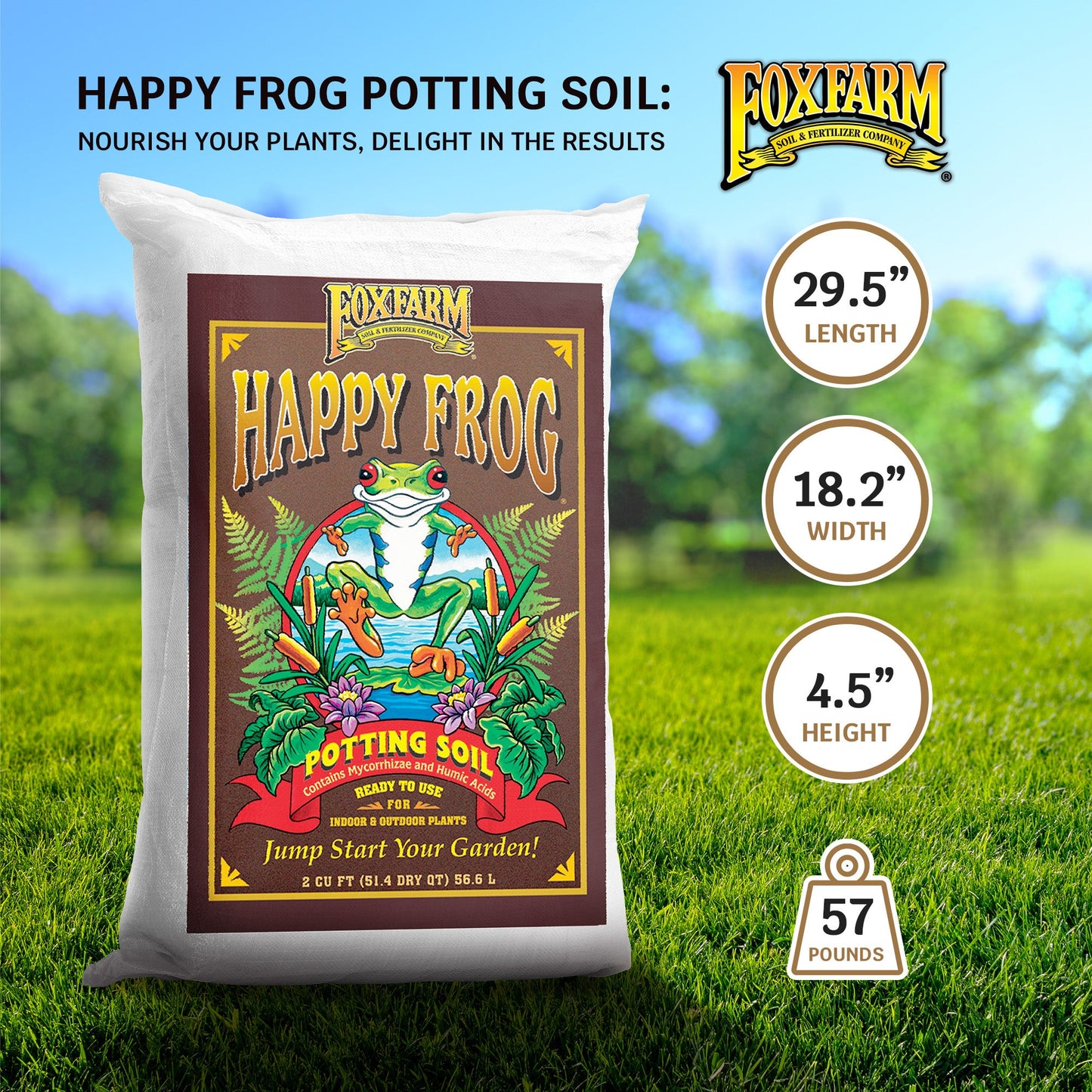 FoxFarm FX14047 Happy Frog pH Adjusted Garden Potting Soil Bag, 2 Cu Ft (6 Pack)