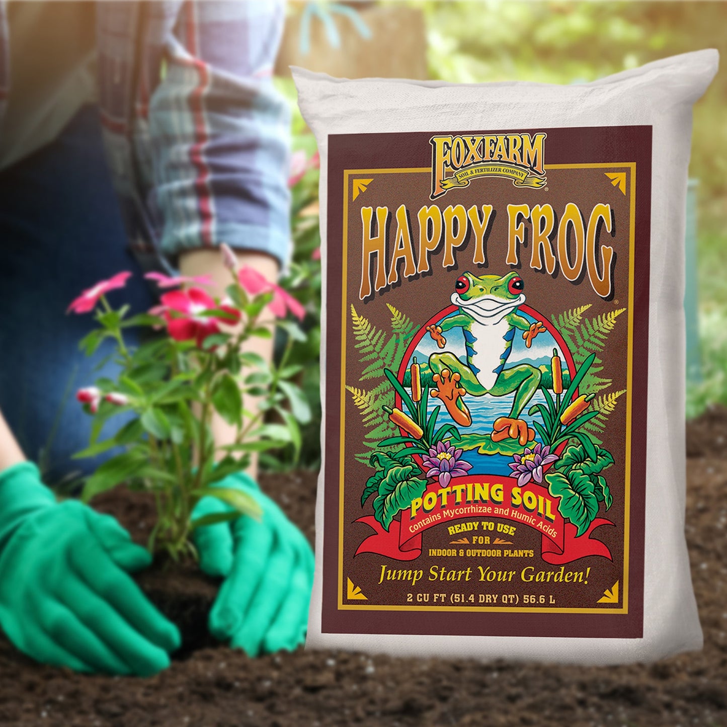 FoxFarm FX14047 Happy Frog pH Adjusted Garden Potting Soil Bag, 2 Cu Ft (6 Pack)