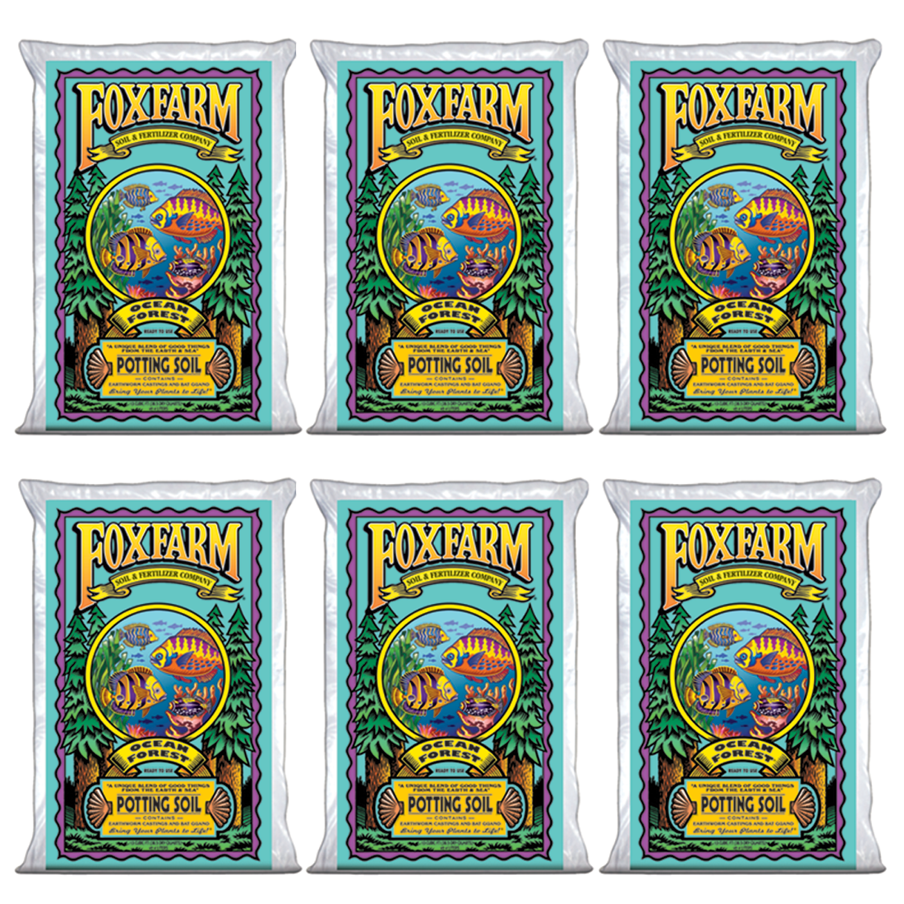 Foxfarm Ocean Forest Garden Potting Soil Bags 6.3-6.8 pH, 1.5 Cu Ft (6 Pack)