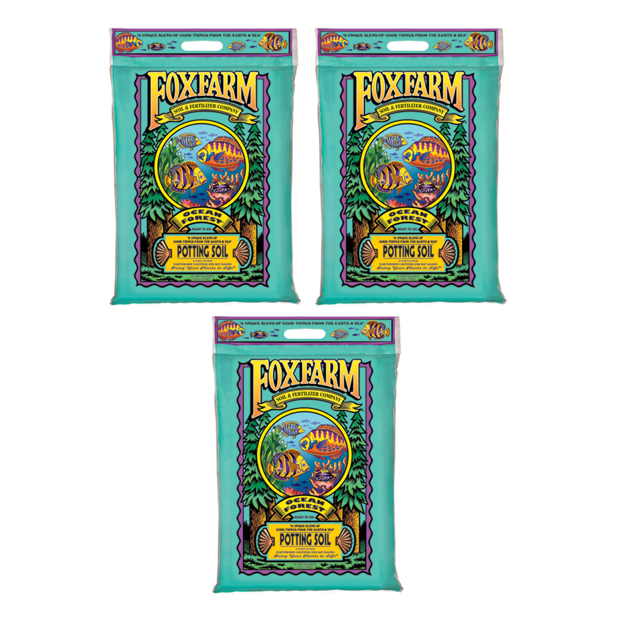 Foxfarm FX14053 Ocean Forest Organic Garden Potting Soil Mix 12 Quarts (3 Pack)