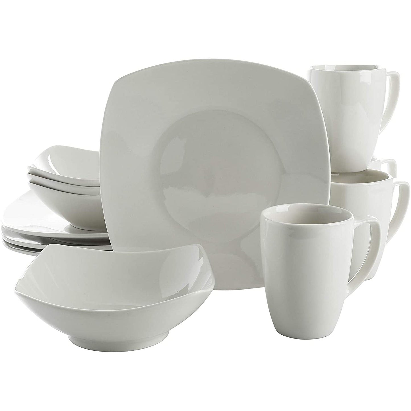 Gibson Zen Buffetware 12 Piece Square Dinnerware Plate, Bowl, & Mug Set (2 Pack)