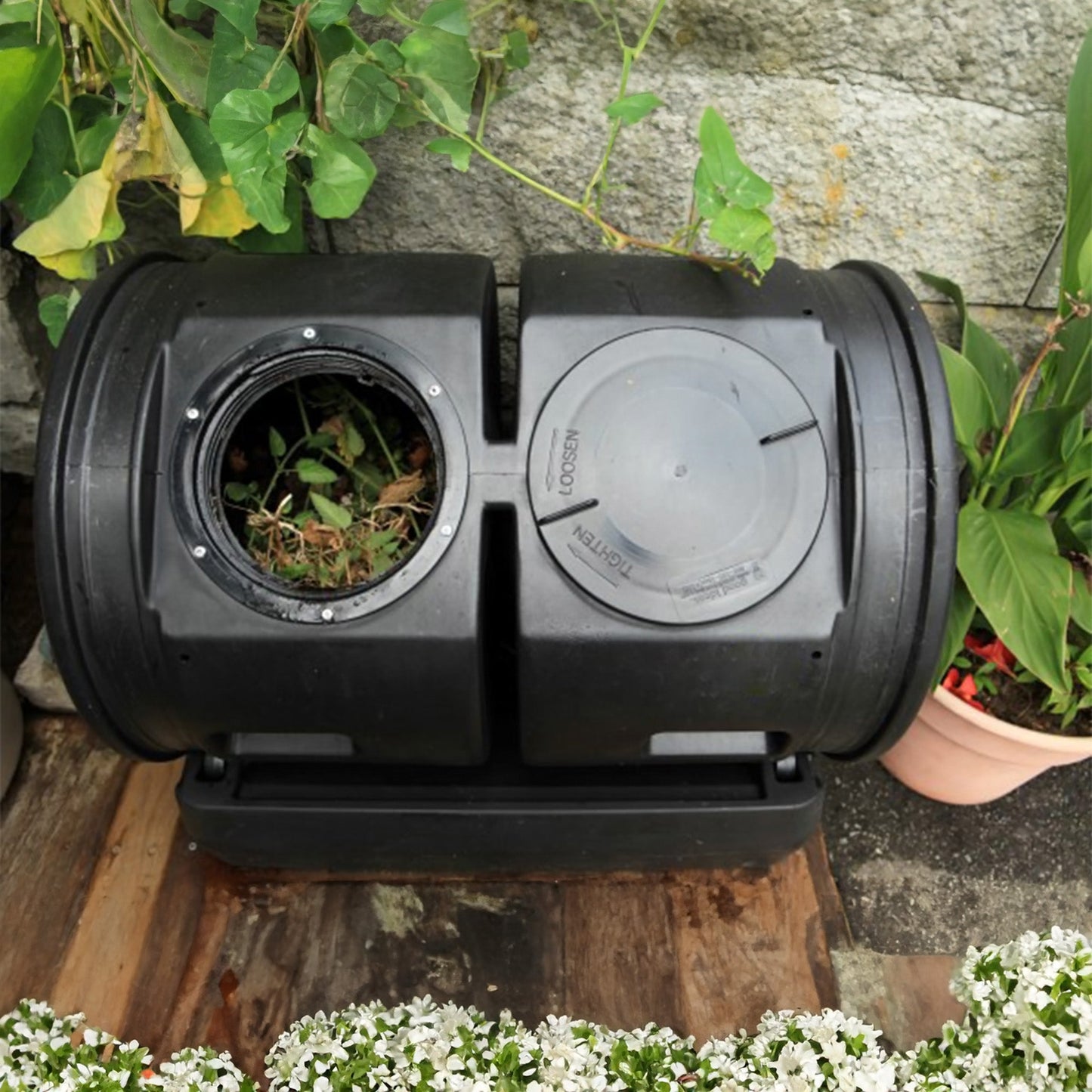 Good Ideas Compost Wizard Outdoor Garden Dual Tumbler Compost Container, Black