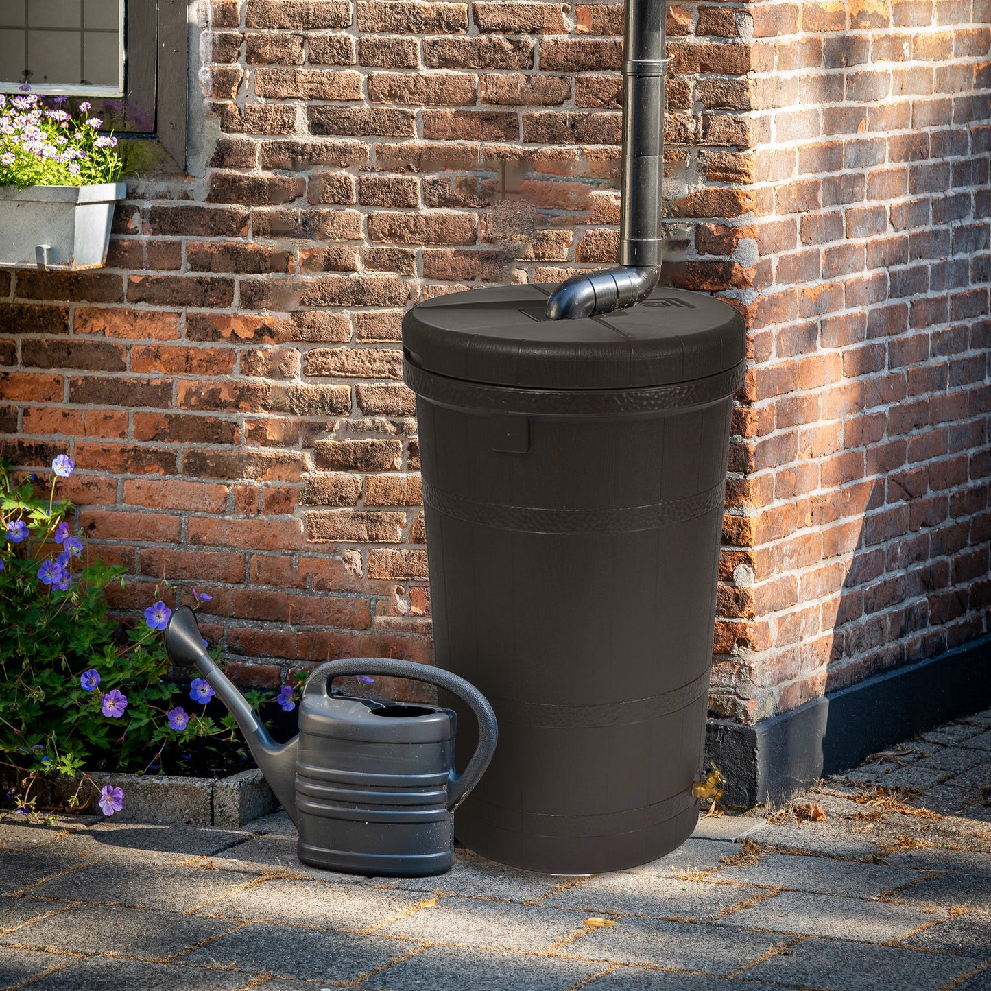 Good Ideas Aspen ECO 50 Gallon Outdoor Rain Barrel Water Storage Collector, Oak