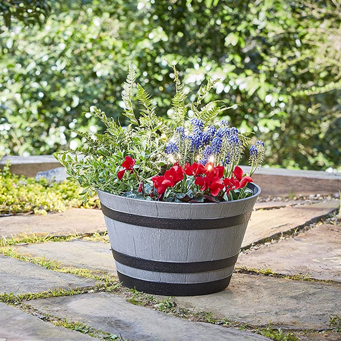 Southern Patio HDR-055457 Resin Whiskey Barrel Garden Planter Pot, Gray (2 Pack)