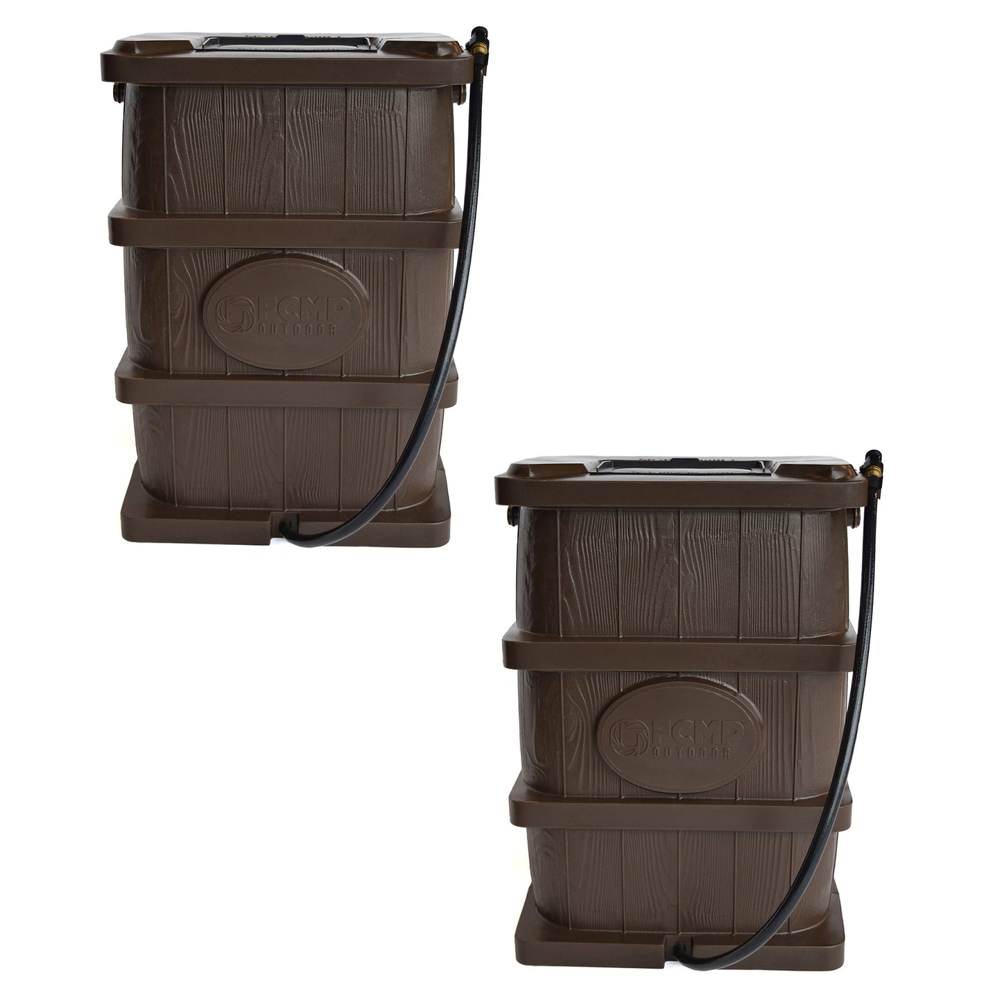 FCMP Outdoor 45 Gal Wood Grain Rain Catcher Barrel Container Brown (2 Pack)