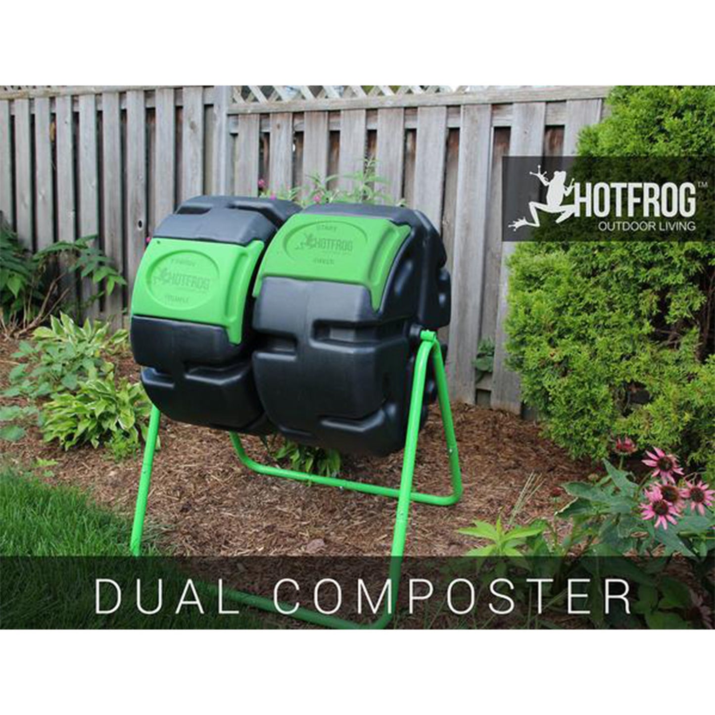 FCMP Outdoor HOTFROG 37 Gallon Dual Body Rotating Tumbling Composter Bin, Green