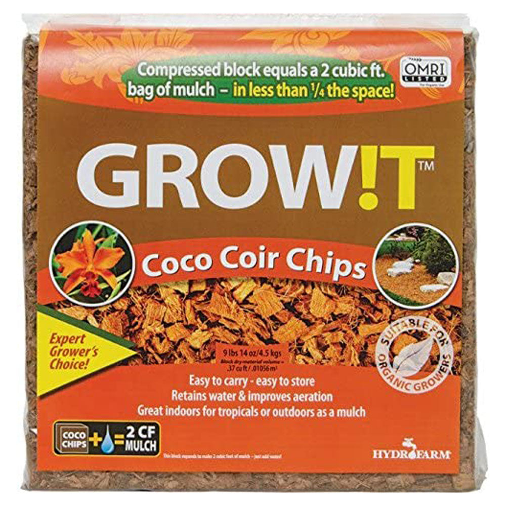 Hydrofarm GROW!T JSCC2 Organic Coco Coir Tropical Planting Mulch Chips, 2 Cu Ft