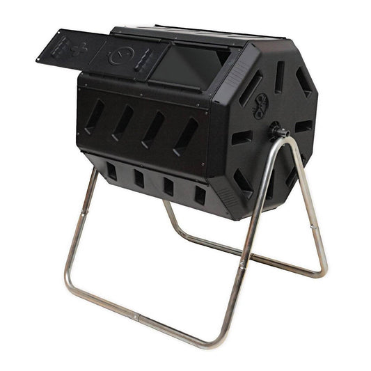 FCMP Outdoor 37 Gallon Elevated Dual Chamber Tumbling Garden Composter Bin,Black