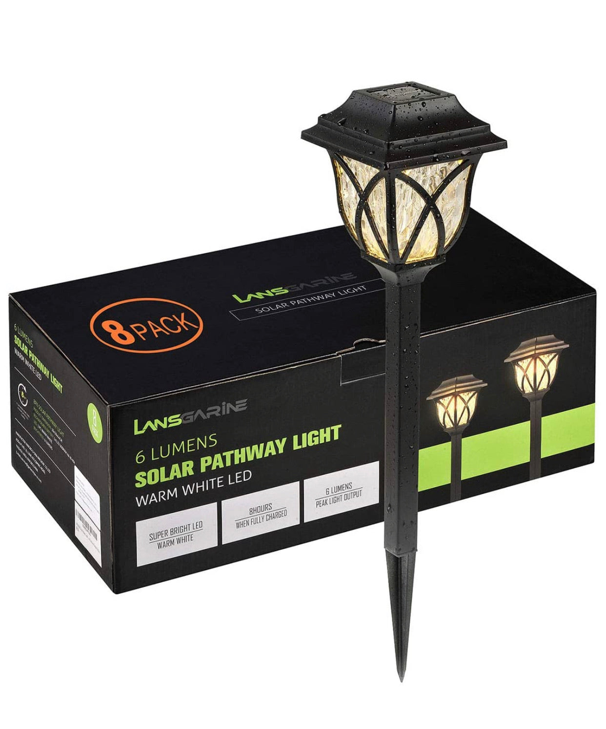 8 Pack Solar LED Lights,Large Rotating Outdoor Pathway Up To 10 Lumen