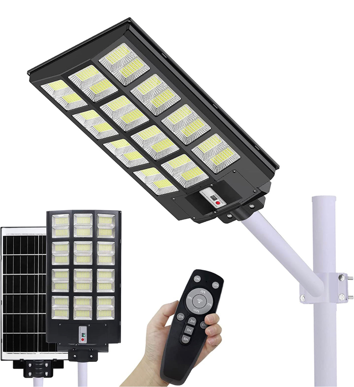 1200W Commercial Solar Street Light , 100000LM Parking Lot Light Commercial Dusk to Dawn With Remote