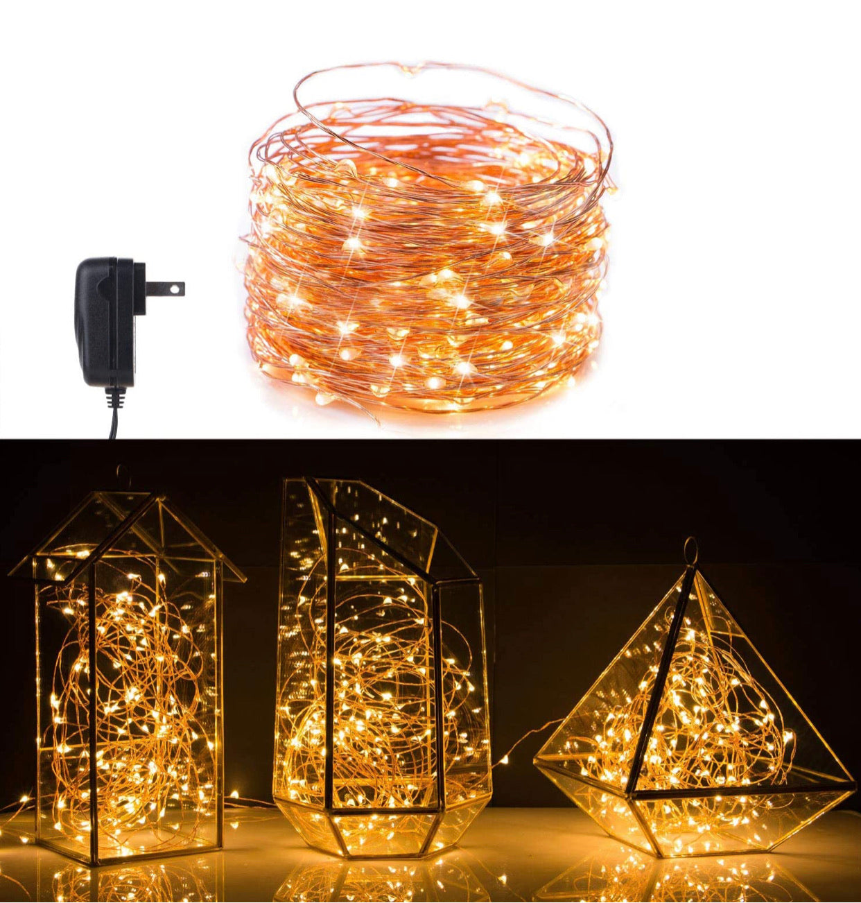 2PK Solar String Lights Outdoor Copper Wire, Waterproof Solar Fairy Lights with 8 Lighting Modes