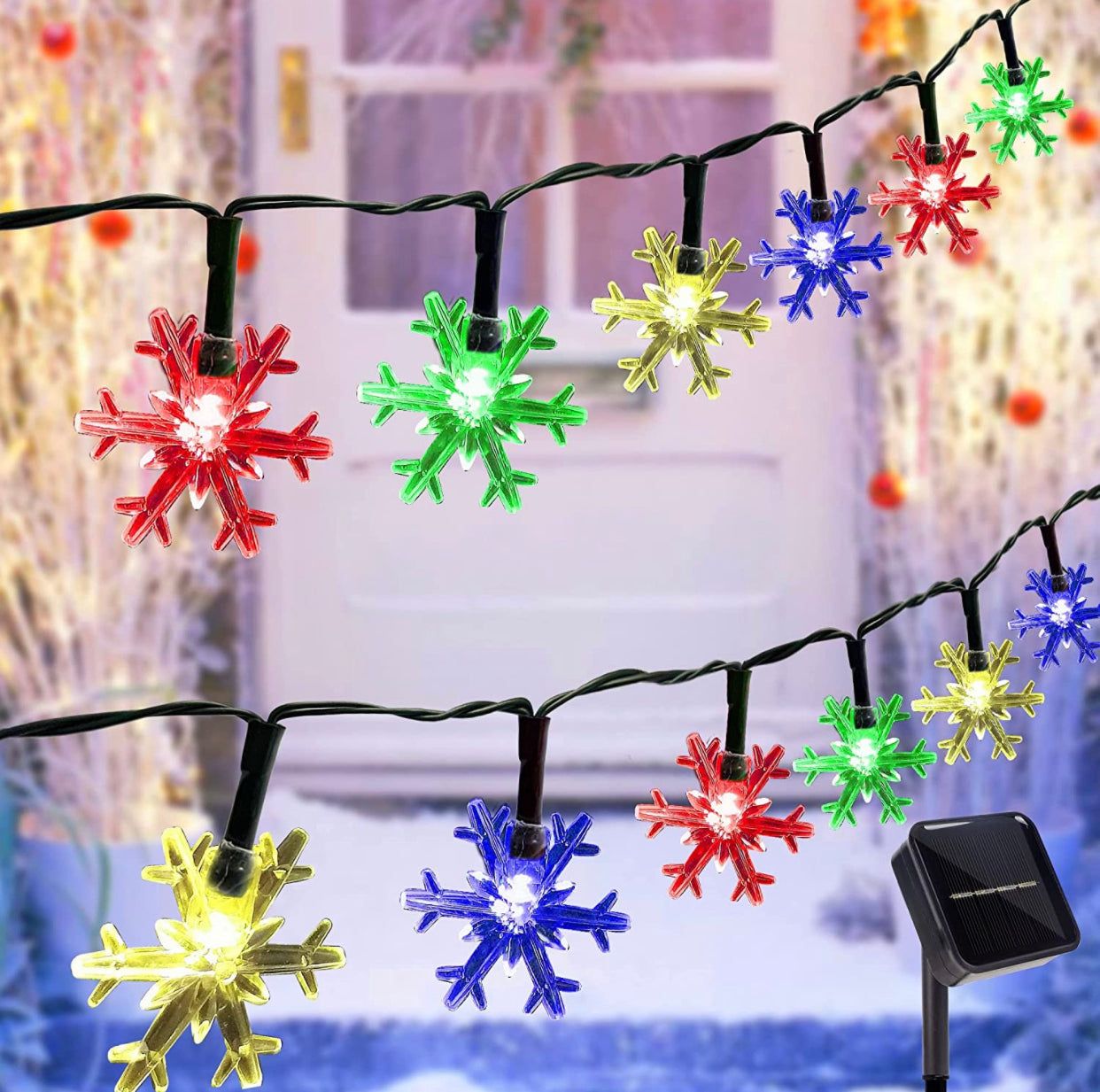 33Ft Solar Snowflake Twinkle Star String Lights, 100 LED Outdoor 8 Lighting Modes & Waterproof