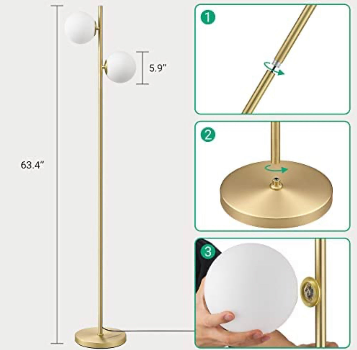 EDISHINE Modern Globe Floor Lamp, Dimmable Mid Century Floor Lamps