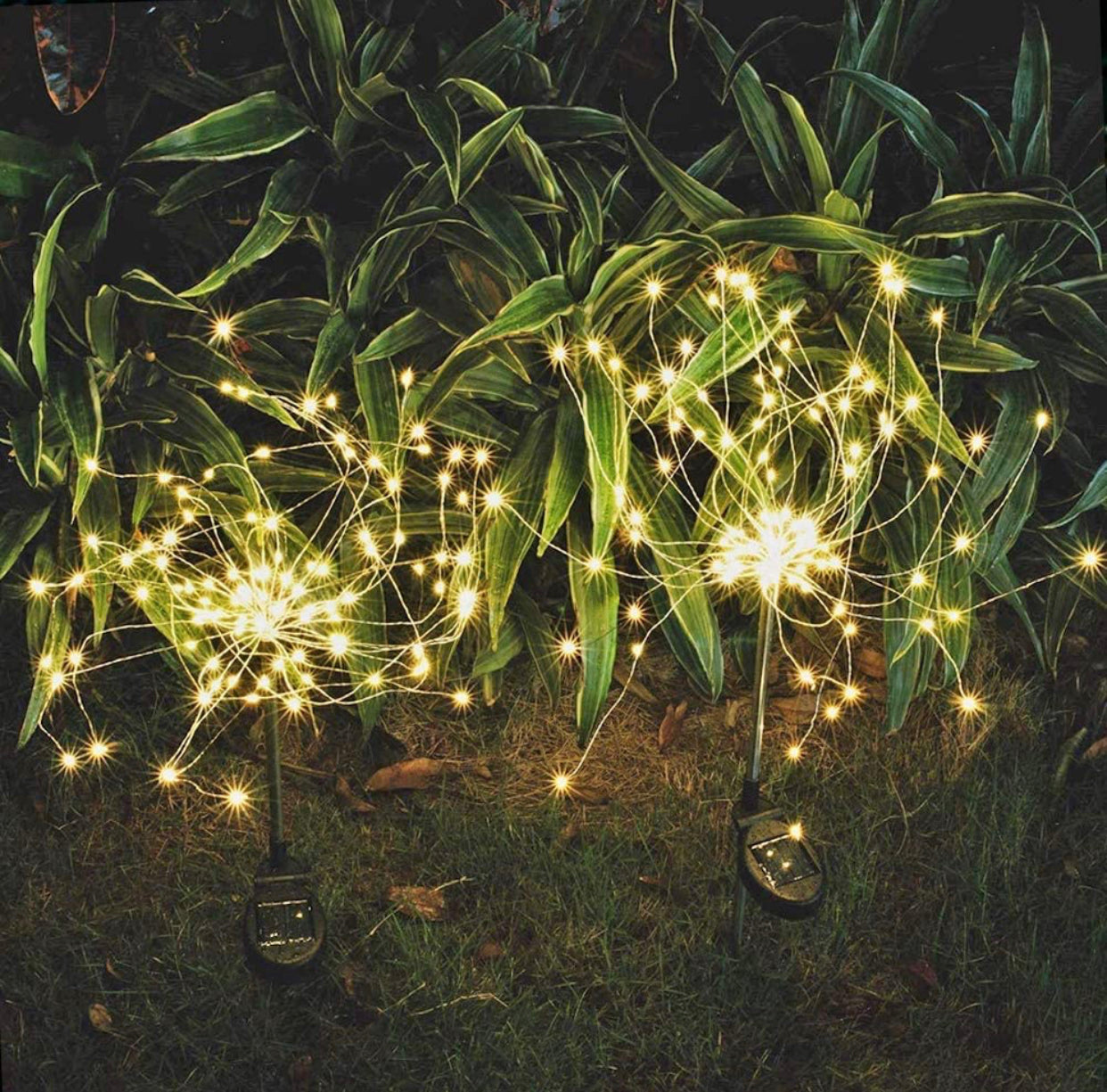 2 Pack Solar Garden Firework Lights Solar Powered String Light with 2 Lighting Modes Twinkling and Steady