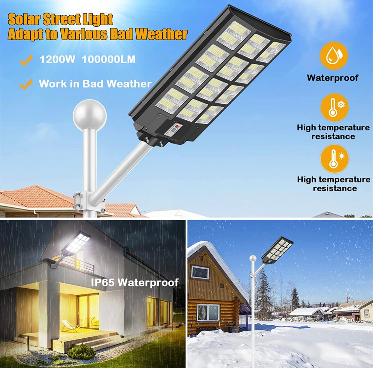 1200W Commercial Solar Street Light , 100000LM Parking Lot Light Commercial Dusk to Dawn With Remote