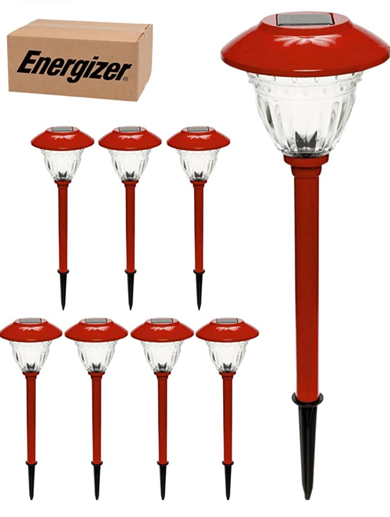 Energizer 8 Pack Color On Demand Solar Pathway Lights Outdoor-Stainless Steel ( Red )