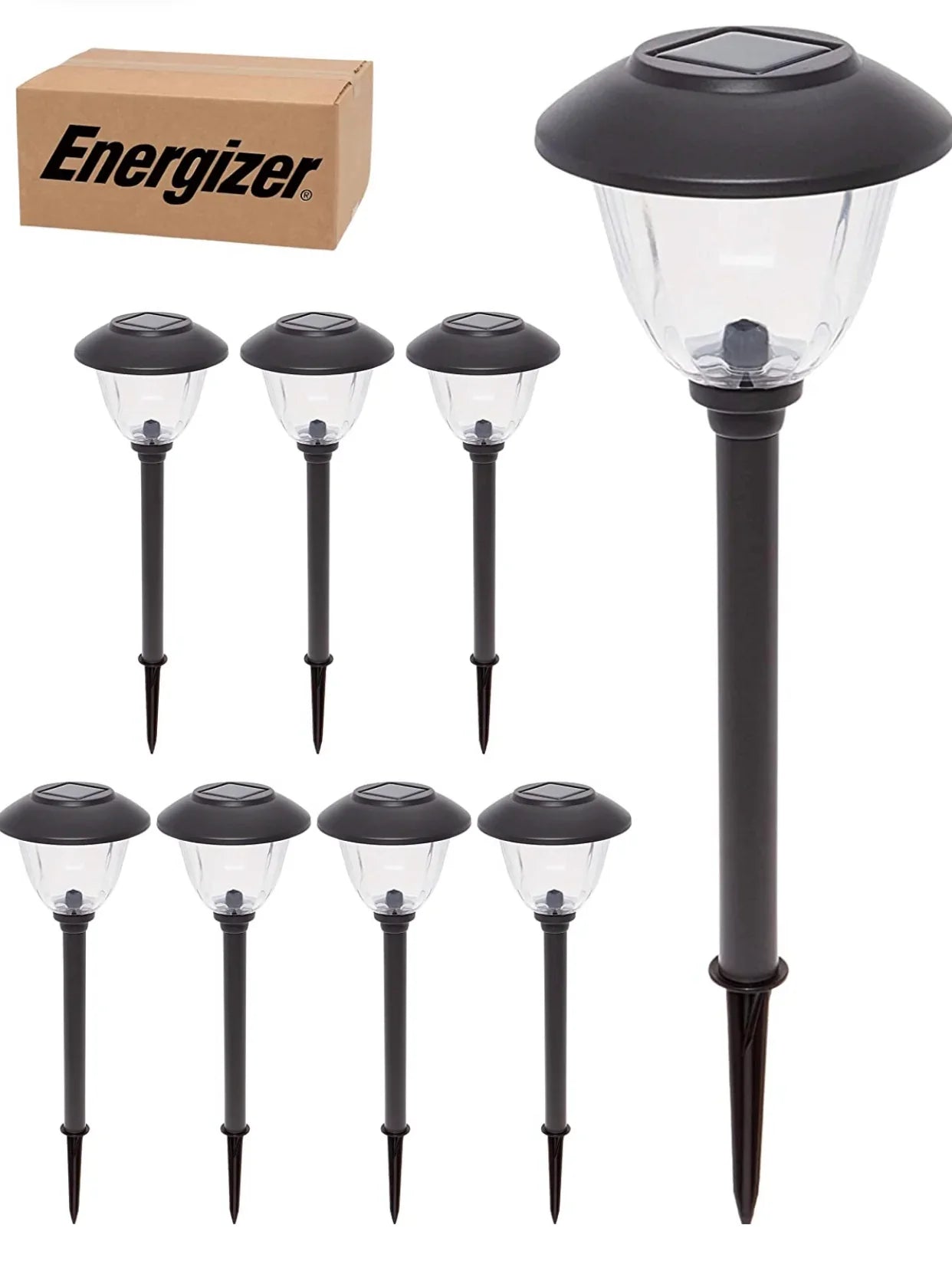 Energizer Solar Outdoor Pathway Lights Stainless Steel And Glass LED Lights- 8 Pack