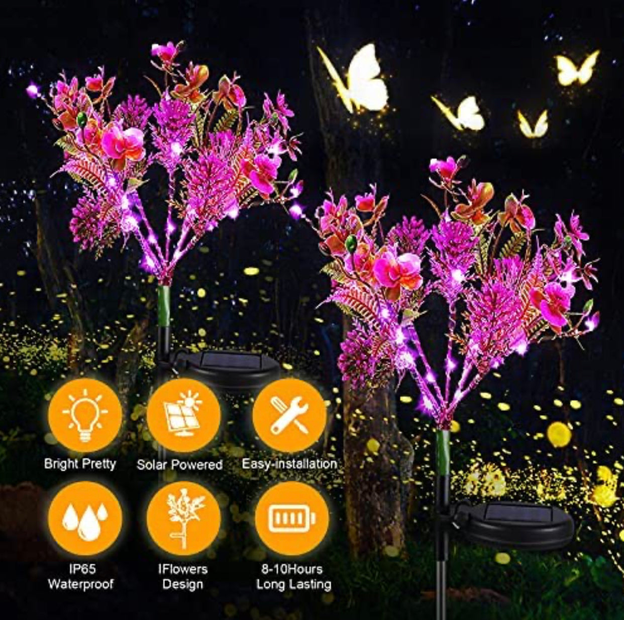 2 Pack Solar Powered Phalaenopsis Flowers Lights Design, Waterproof