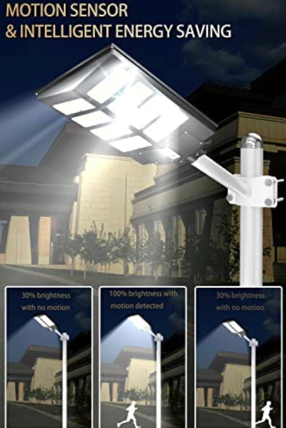 800W Commercial Solar Street Lights Dusk to Dawn , Motion Sensor, 75000LM for Street with Remote Control