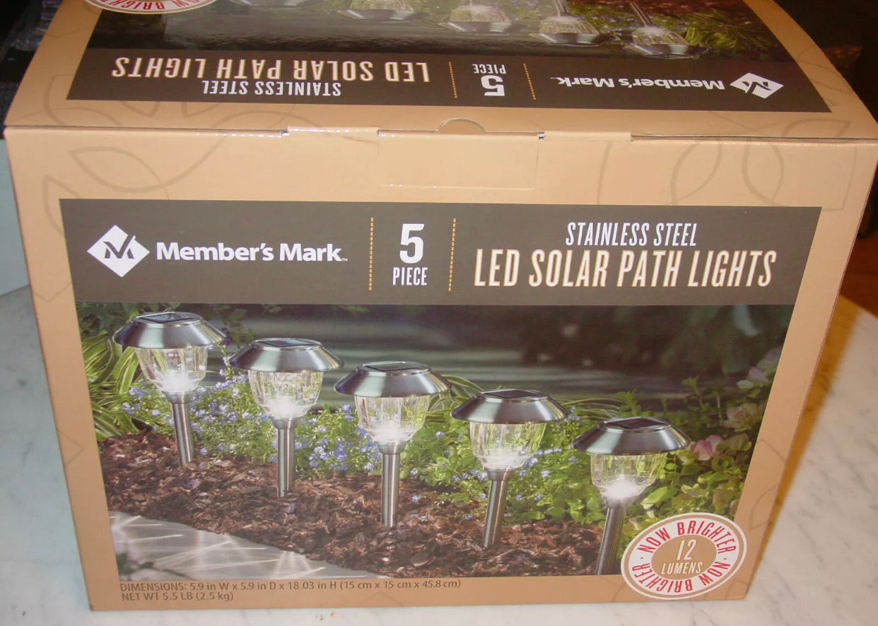 Member's Mark Solar LED Pathway Lights, Stainless Steel 12 Lumens (6 Pack)