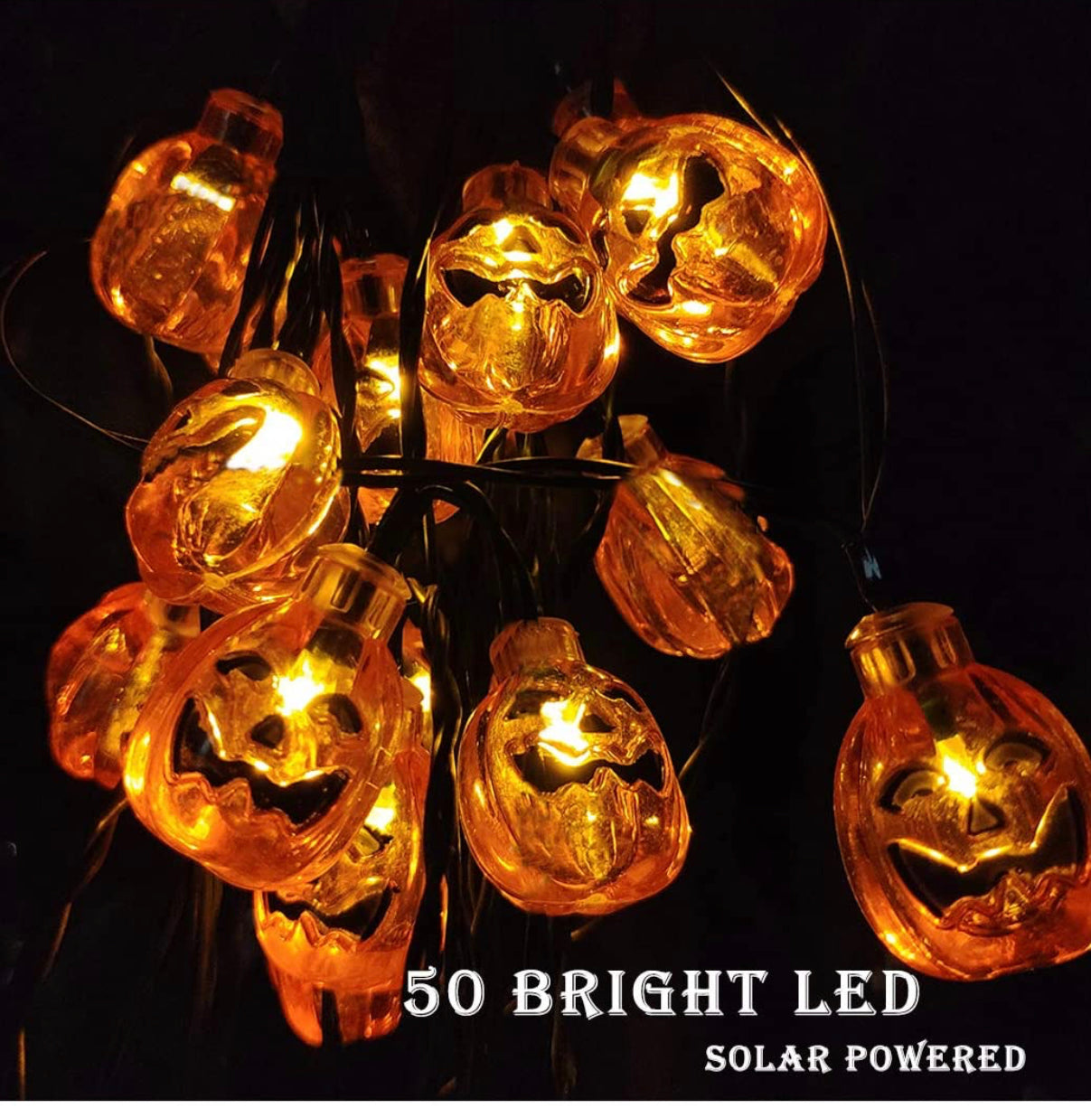 33Ft Solar Powered Pumpkin Halloween String Lights 50 LED with 8 Lighting Modes