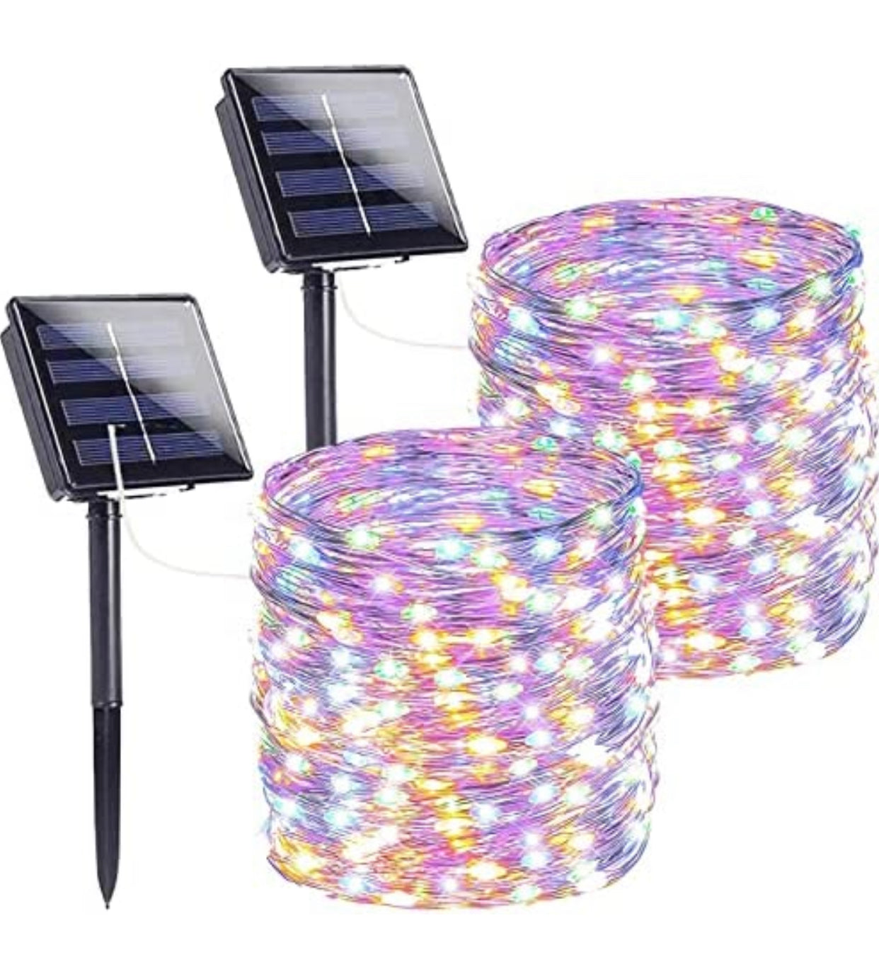 2PK Solar String Lights Outdoor Copper Wire, Waterproof Solar Fairy Lights with 8 Lighting Modes