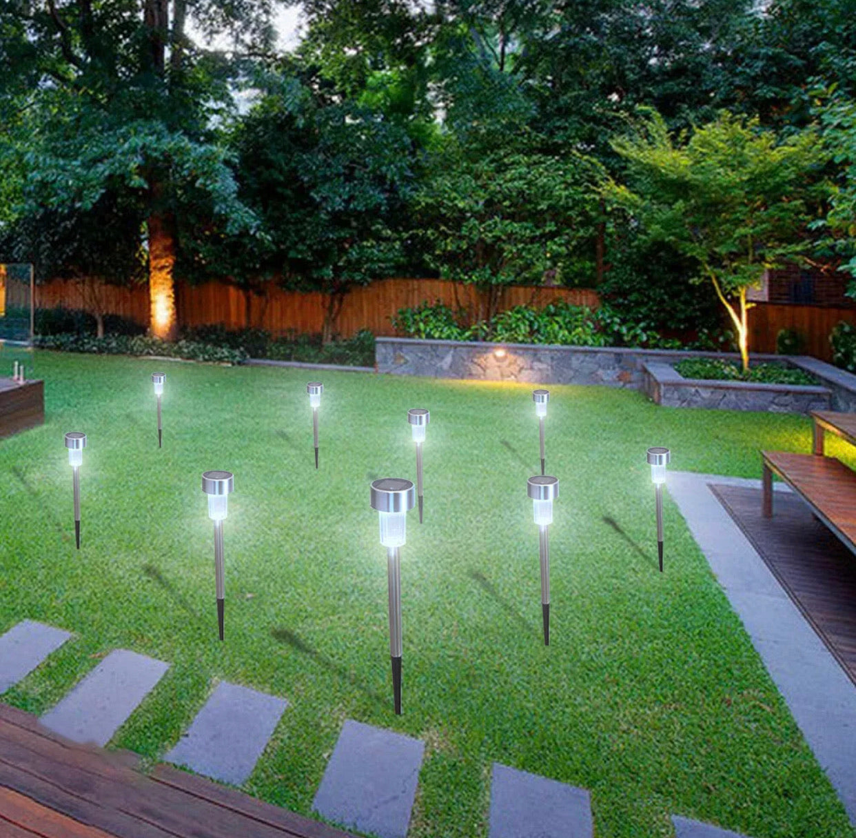 24 Pack Outdoor Stainless Steel Solar Power Lawn Garden Landscape Path LED Light