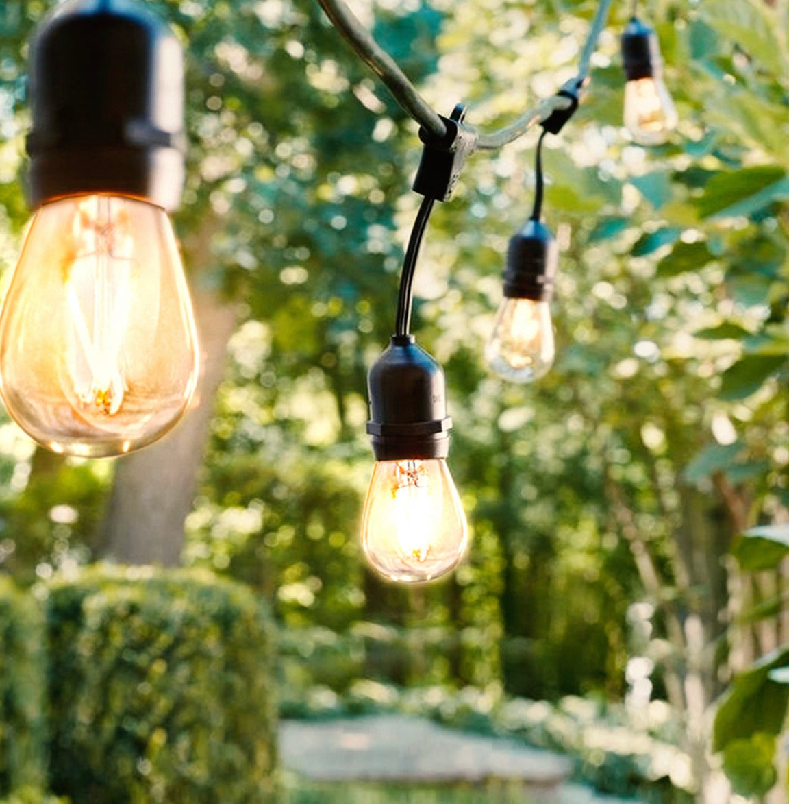 48 Ft Plug-In LED Outdoor String Lights Waterproof- Hanging, Dimmable 2W Vintage Edison Bulbs