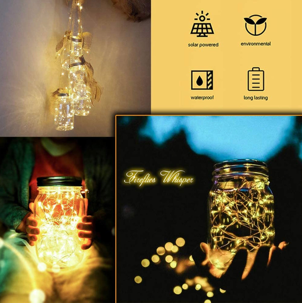 Davinci Solar Mason Jar Lights, 8 Pack 20 LED Fairy Jar Lids String Lights with Hangers