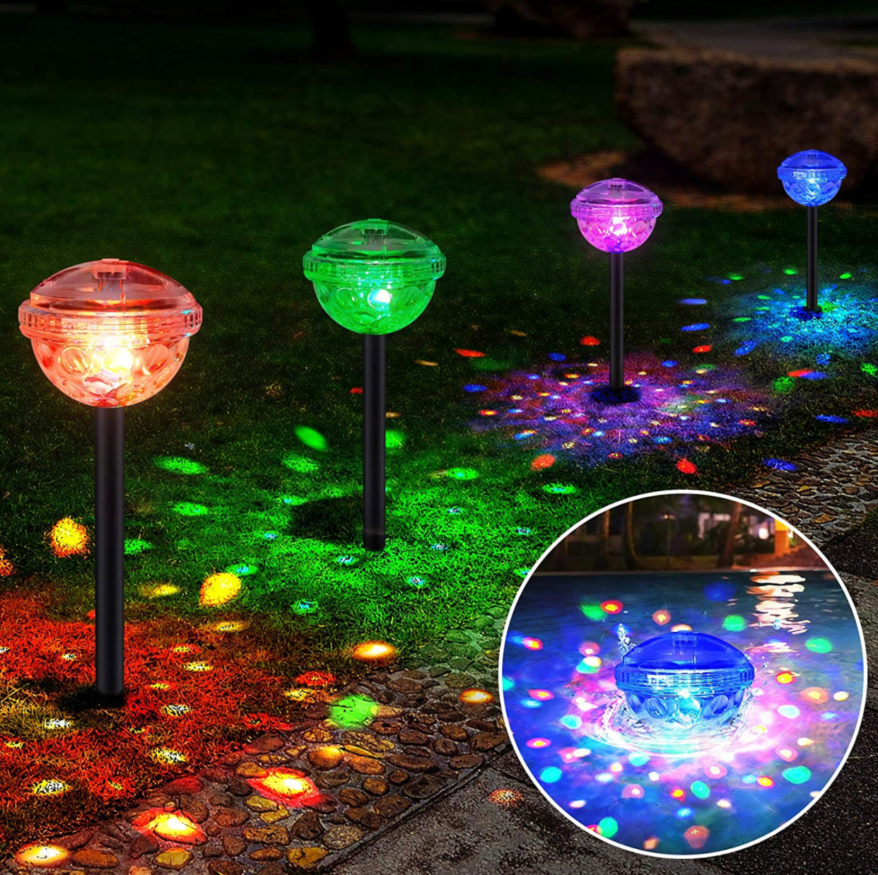 Ultra Luma Solar Pathway LED Lights 8 Color Changing Outdoor Waterproof -4 Pack