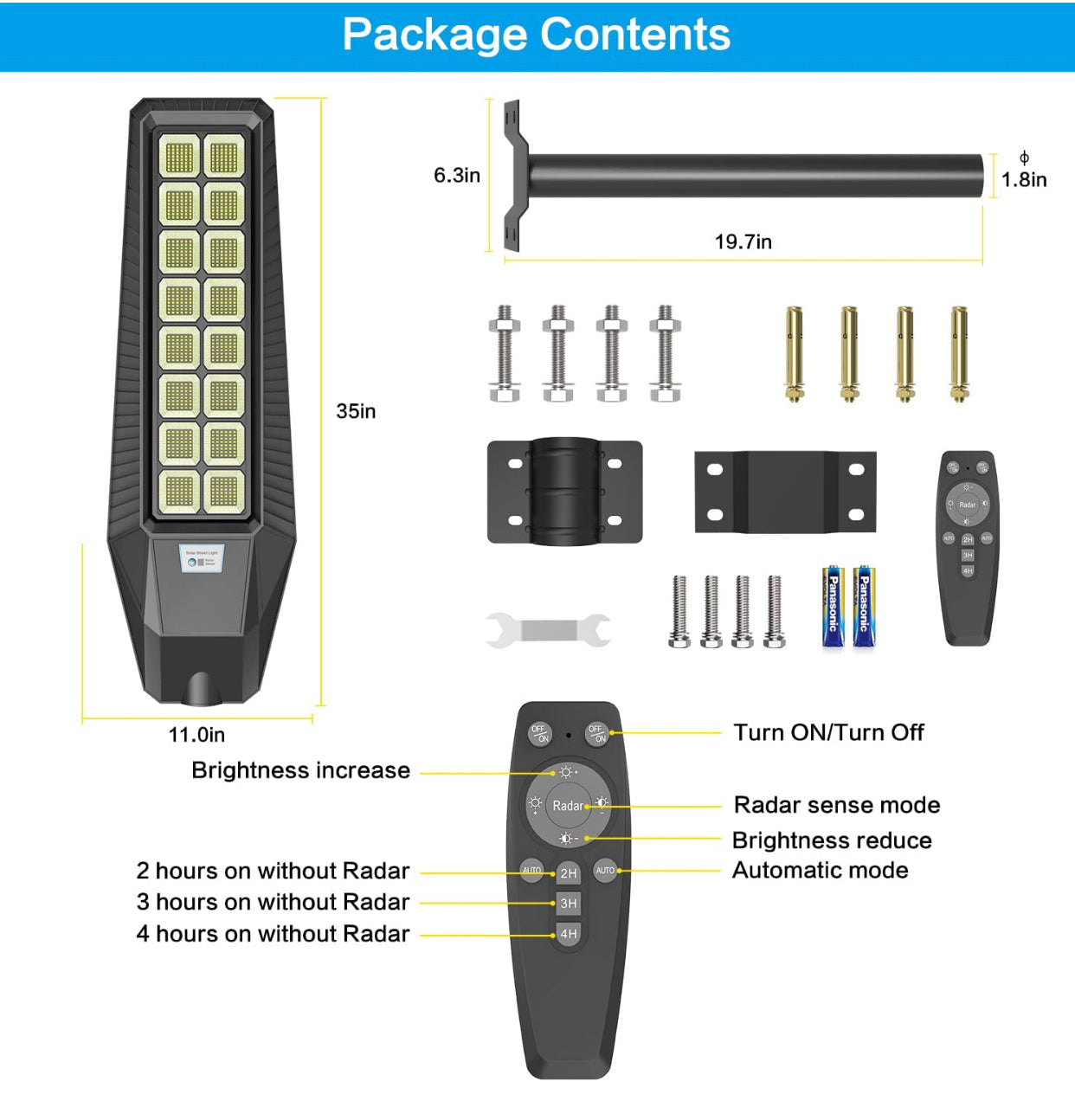 2 Pack 1600W Solar Street Lights Outdoor 90000 Lumens Dusk to Dawn With Remote and Motion Sensor