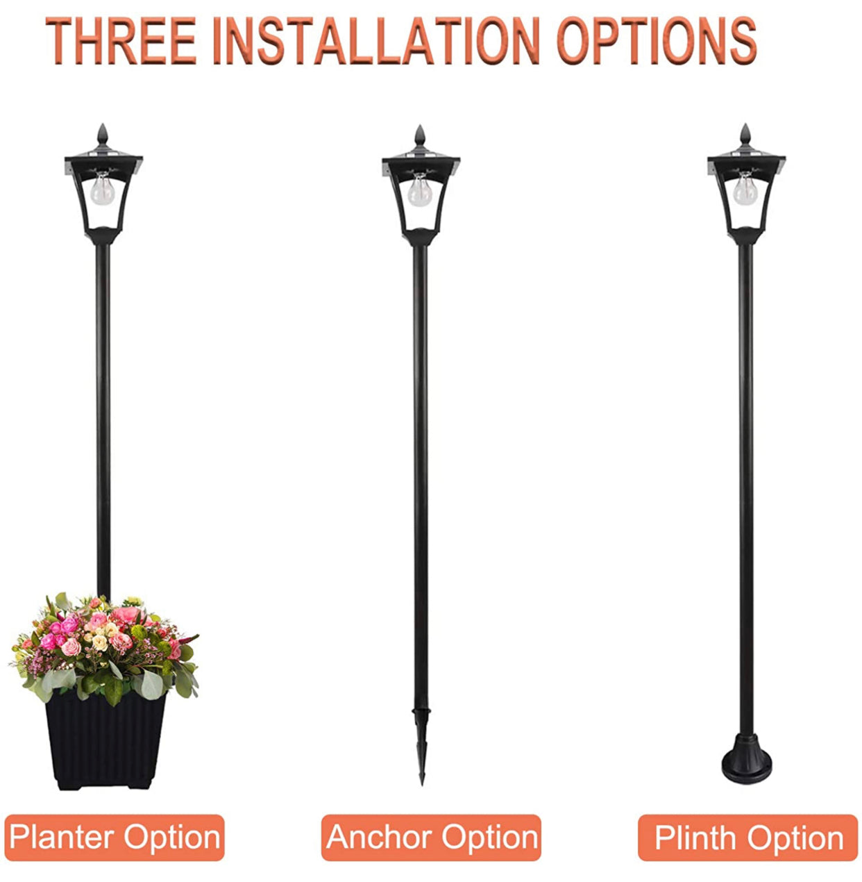 64 Inch Solar Lamp Post Lights Outdoor with Planter, 70 Lumen Solar Powered  with 4 Adjustable Height- Black