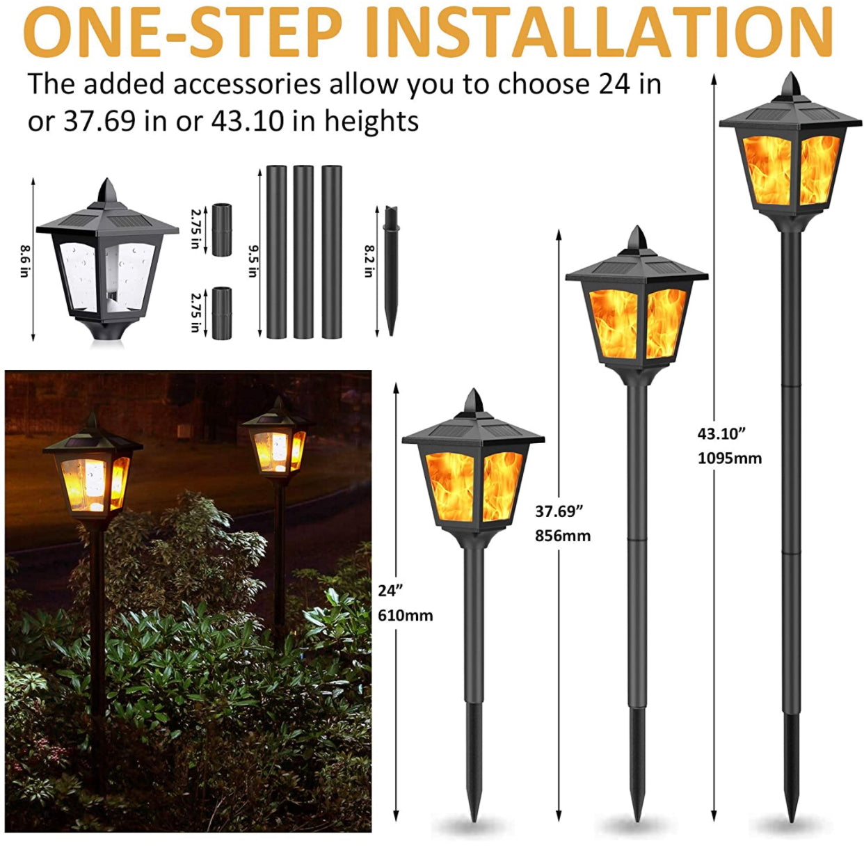 SmartYard Solar Garden Lights - Torches Outdoor Patio Decor Lighting 43" Flames Post Fence Lamps - 2 Pack