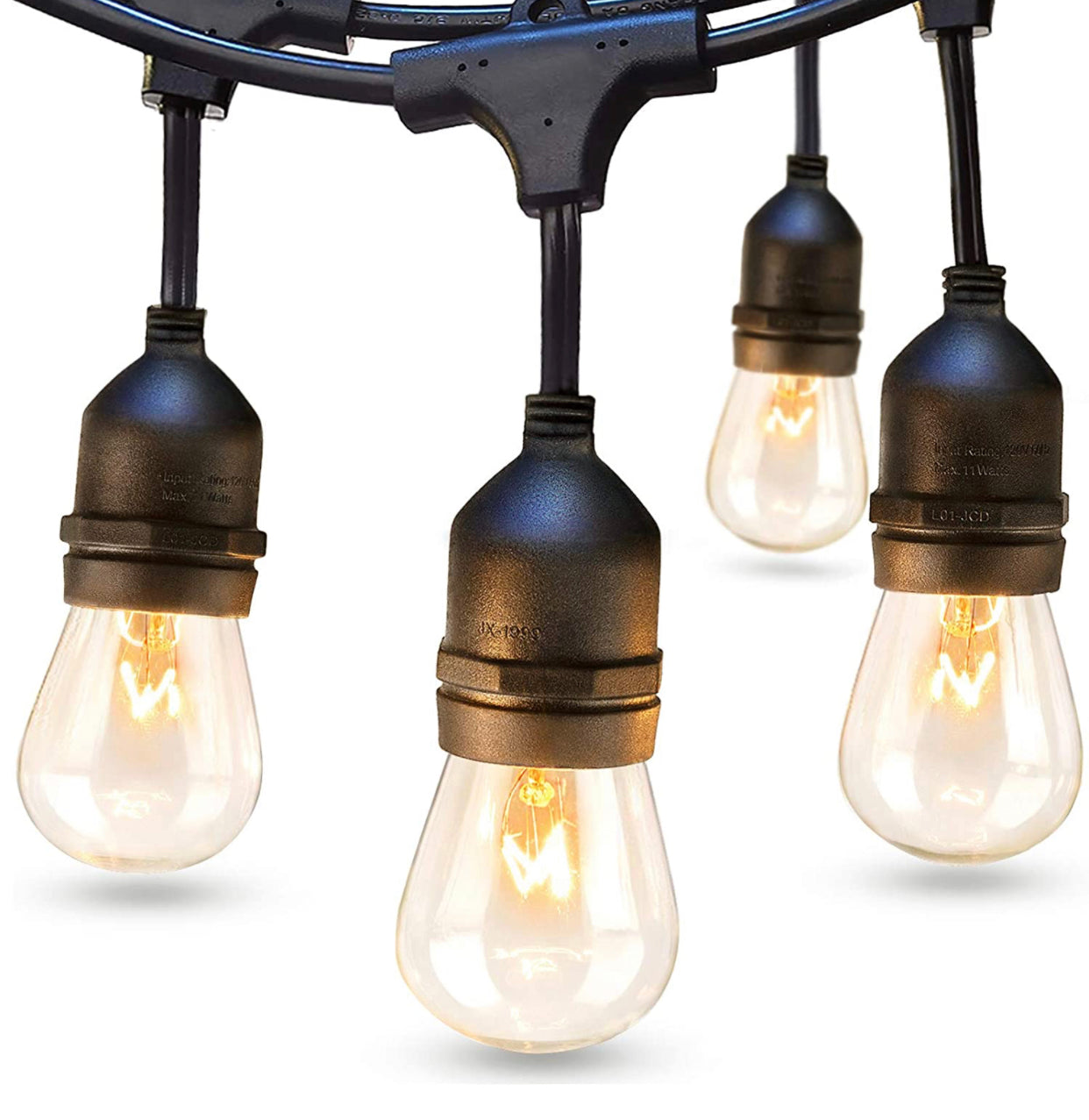 24Ft Plug-In LED Outdoor String Lights Waterproof- Hanging, Dimmable 2W Vintage Edison Bulbs