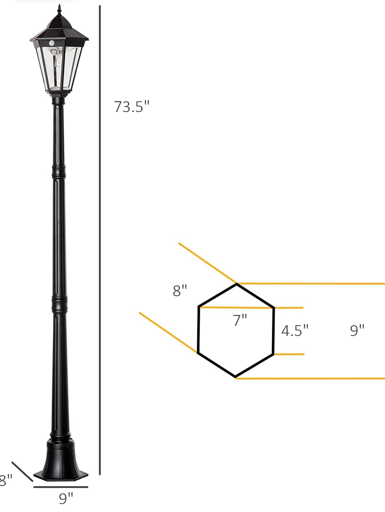 SmartYard 77" Solar Lamp Post Light, Waterproof Aluminum And Glass Outdoor Vintage Post Lamp