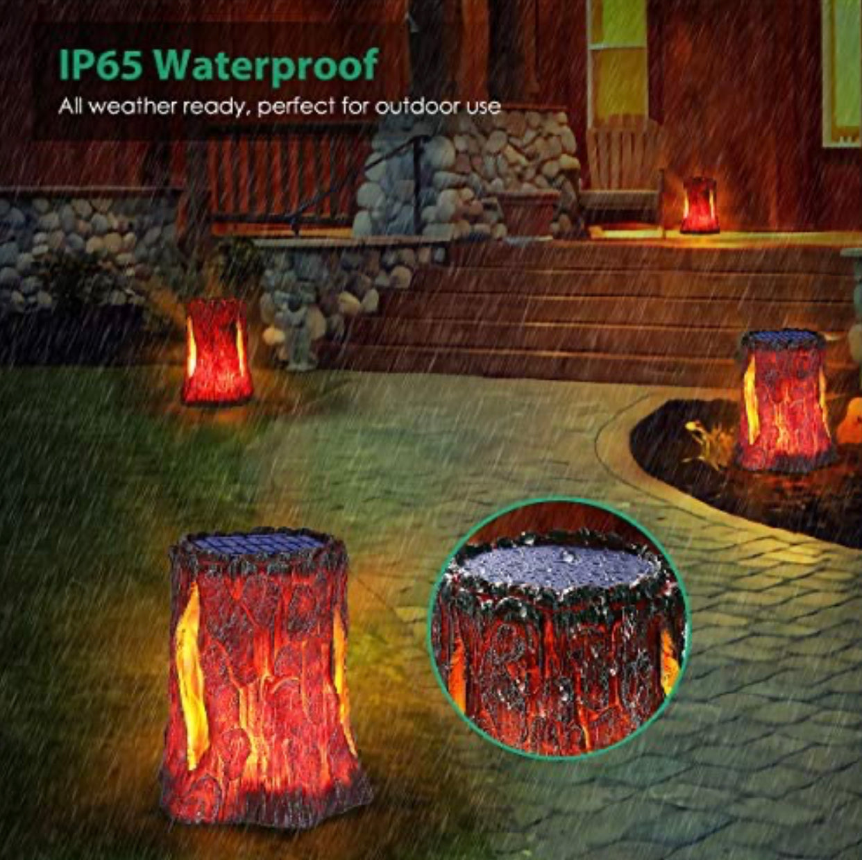 SmartYard Solar Stump Lights Outdoor Upgraded Larger Size Flickering Flame Decorative Solar Lantern 2 -Pack