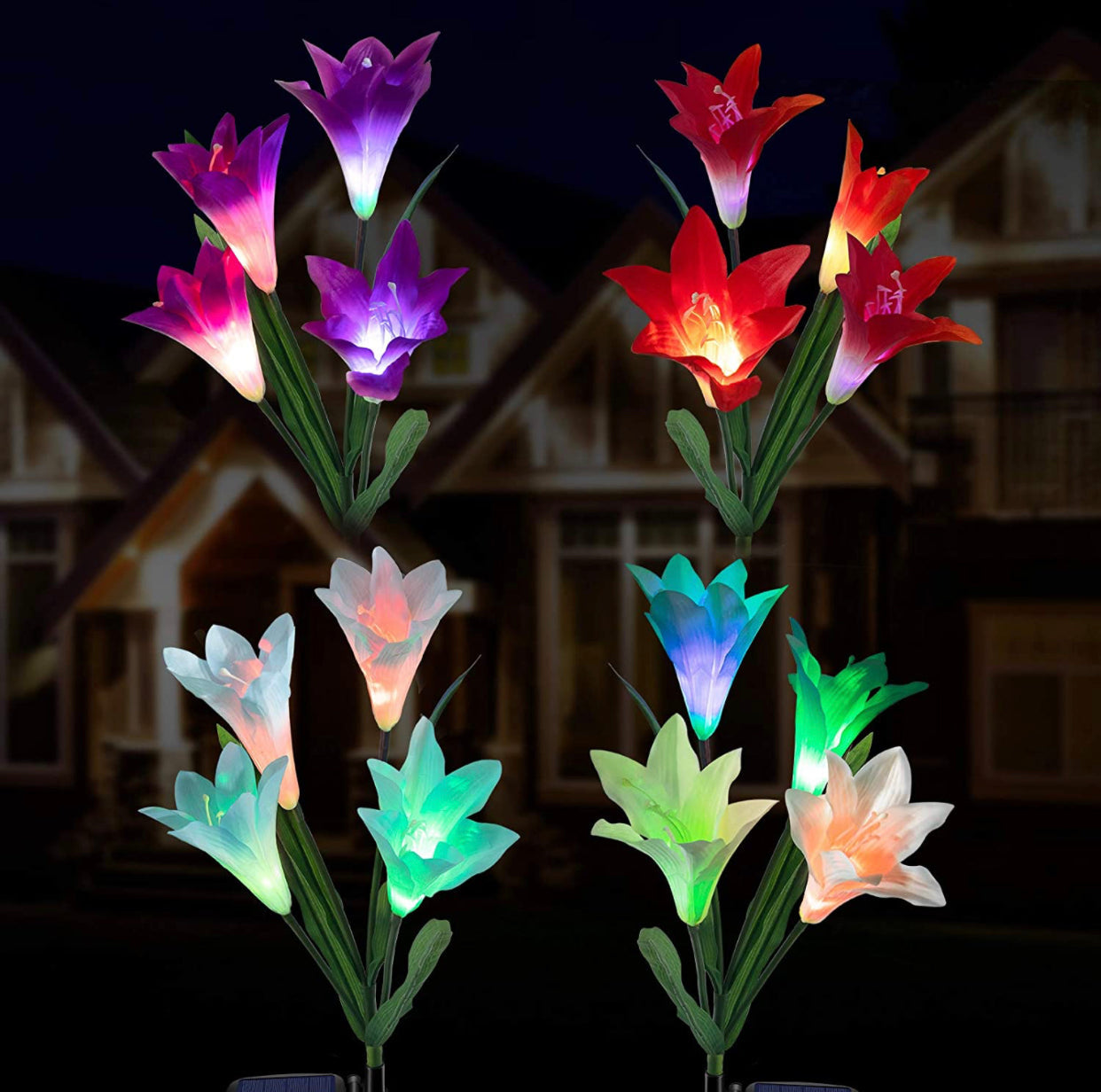 Solar Lily Flower Lights (Pack of 4 = 16 Flowers)