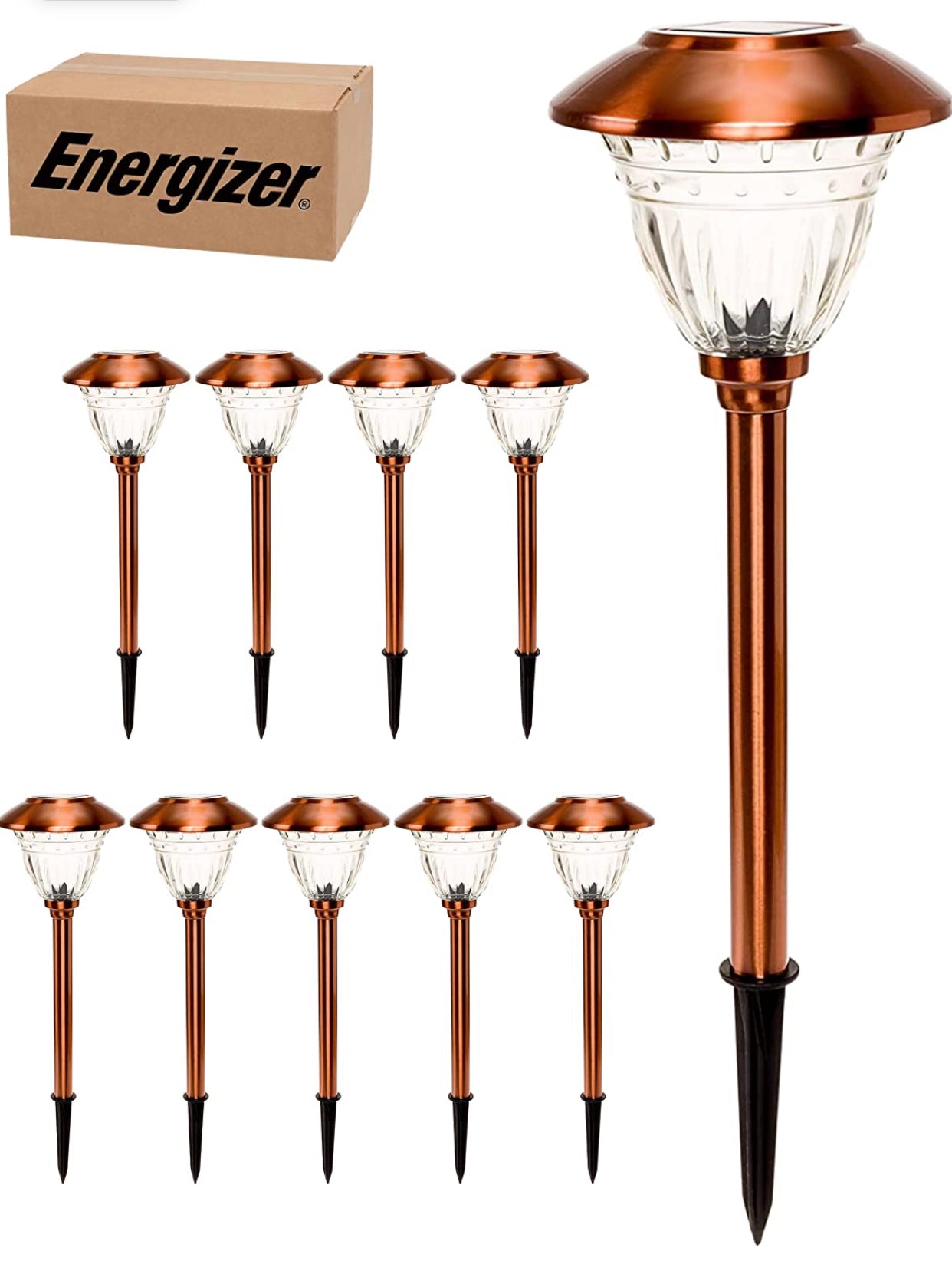 Energizer 10 Pack Solar LED Pathway Lights Outdoor-Stainless Steel