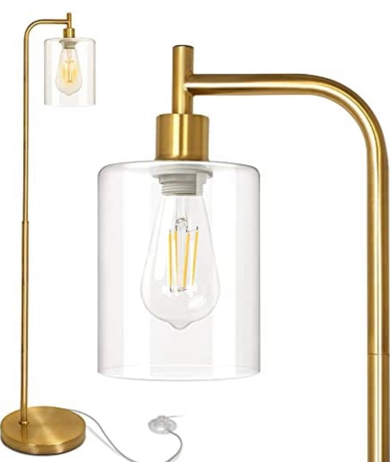 Industrial Floor Lamp, Modern Standing Lamps with Hanging Clear Glass Shade