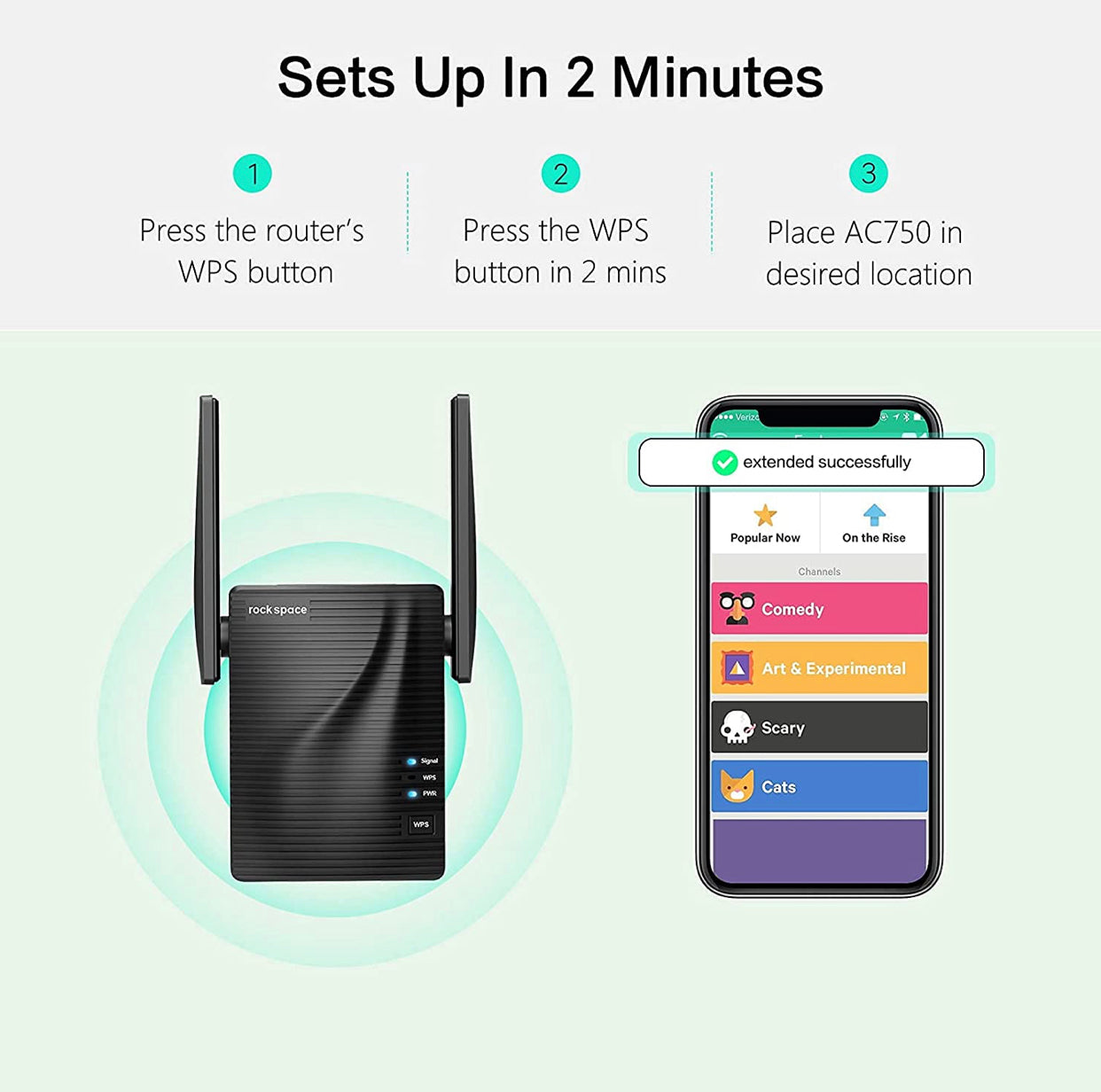 rockspace WiFi Extender - Dual-band Wifi Range Extender with erthernet port, Access Point Mode, WPS Button Setup, 360° Full Coverage, Connected up to 20+ Devices