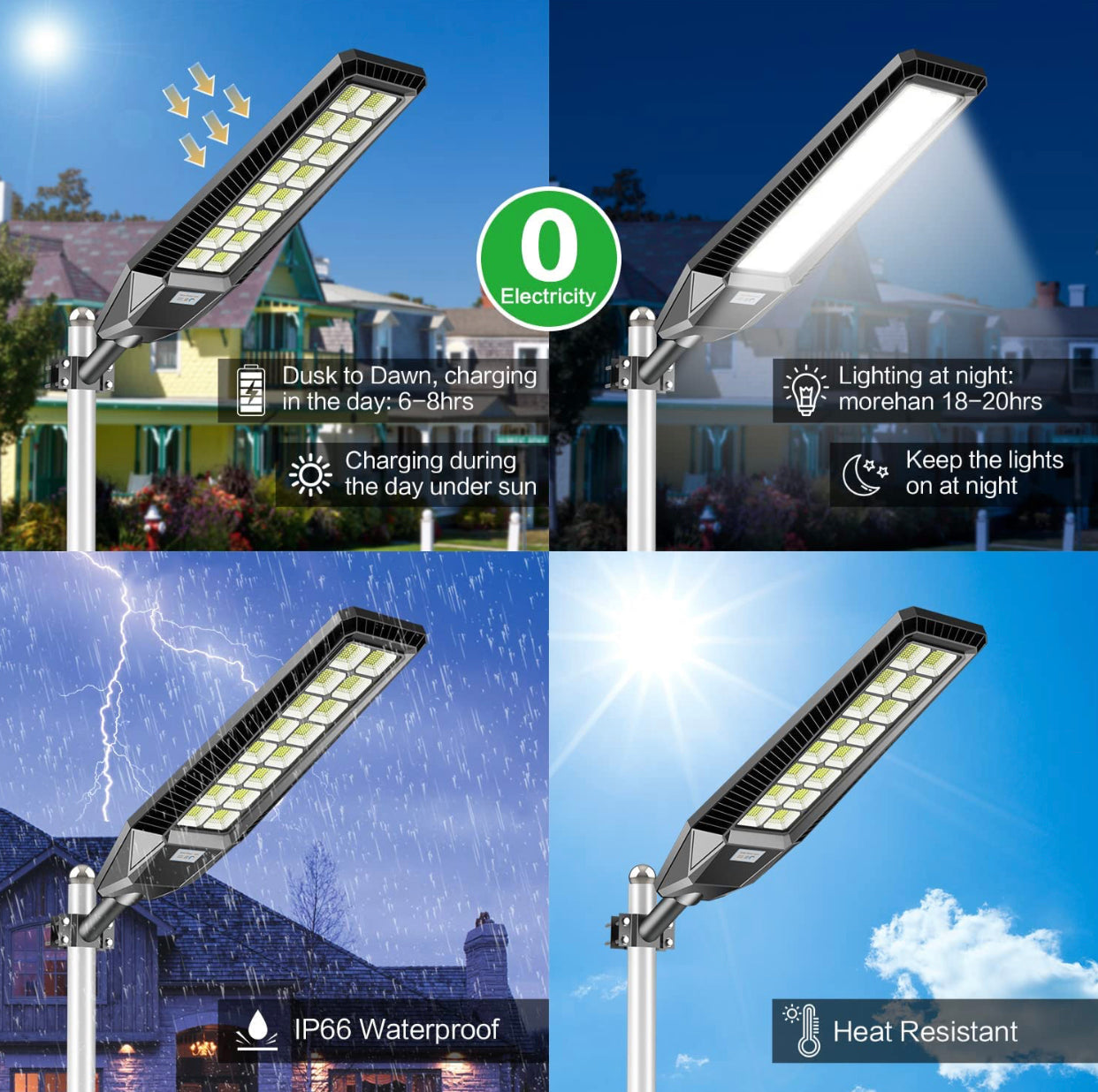 2 Pack 1600W Solar Street Lights Outdoor 90000 Lumens Dusk to Dawn With Remote and Motion Sensor