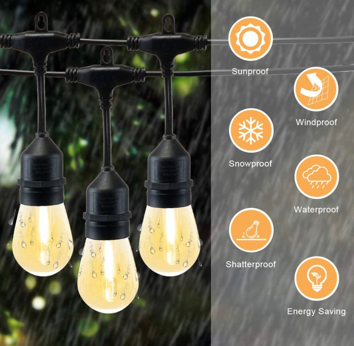 27F Solar Powered String Lights Waterproof LED Hanging Edison Bulb Lights with 12 Bulbs