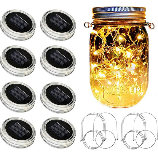 Davinci Solar Mason Jar Lights, 8 Pack 20 LED Fairy Jar Lids String Lights with Hangers