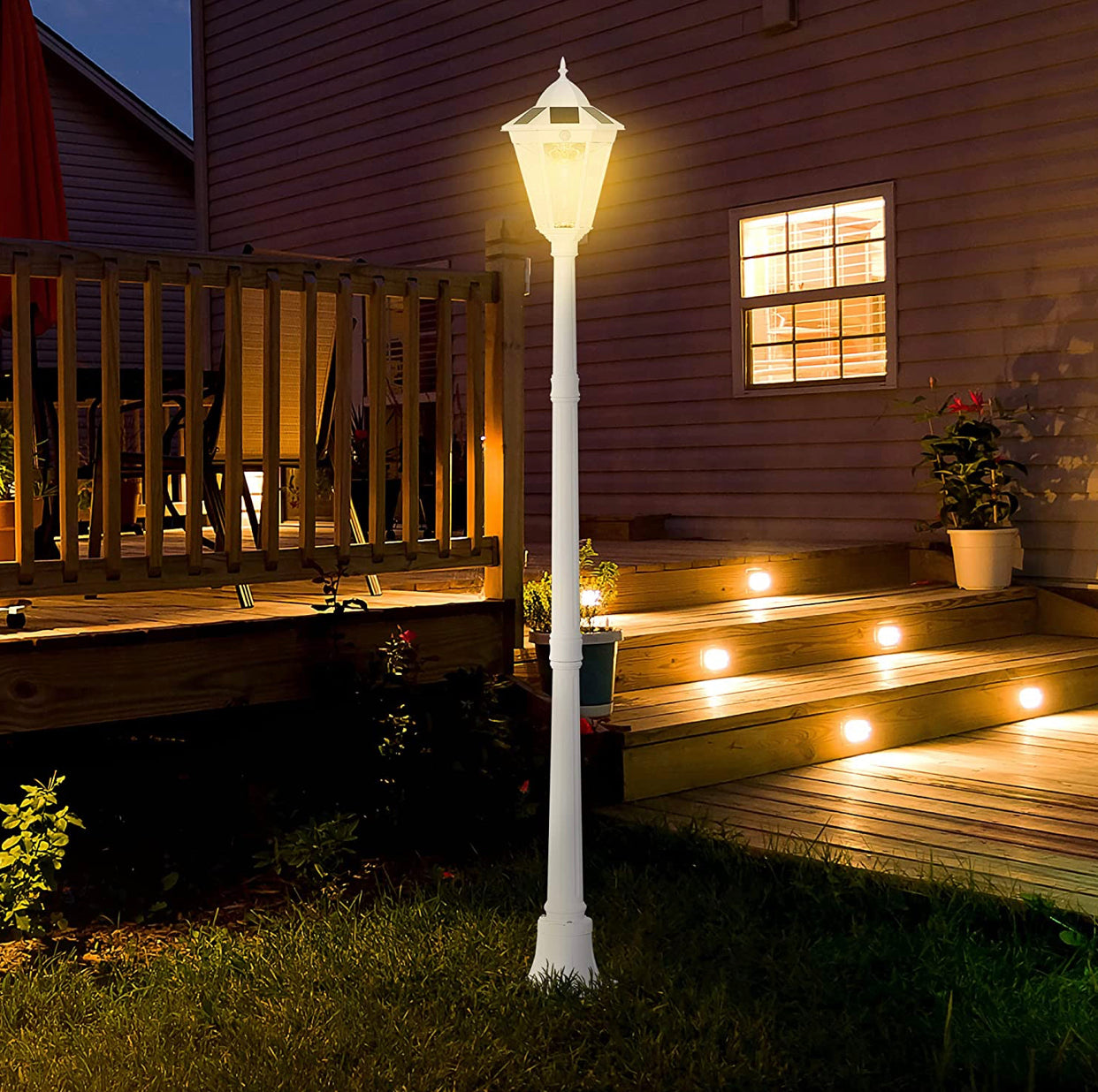 SmartYard 77" Solar Lamp Post Light, Waterproof Aluminum And Glass Outdoor Vintage Post Lamp