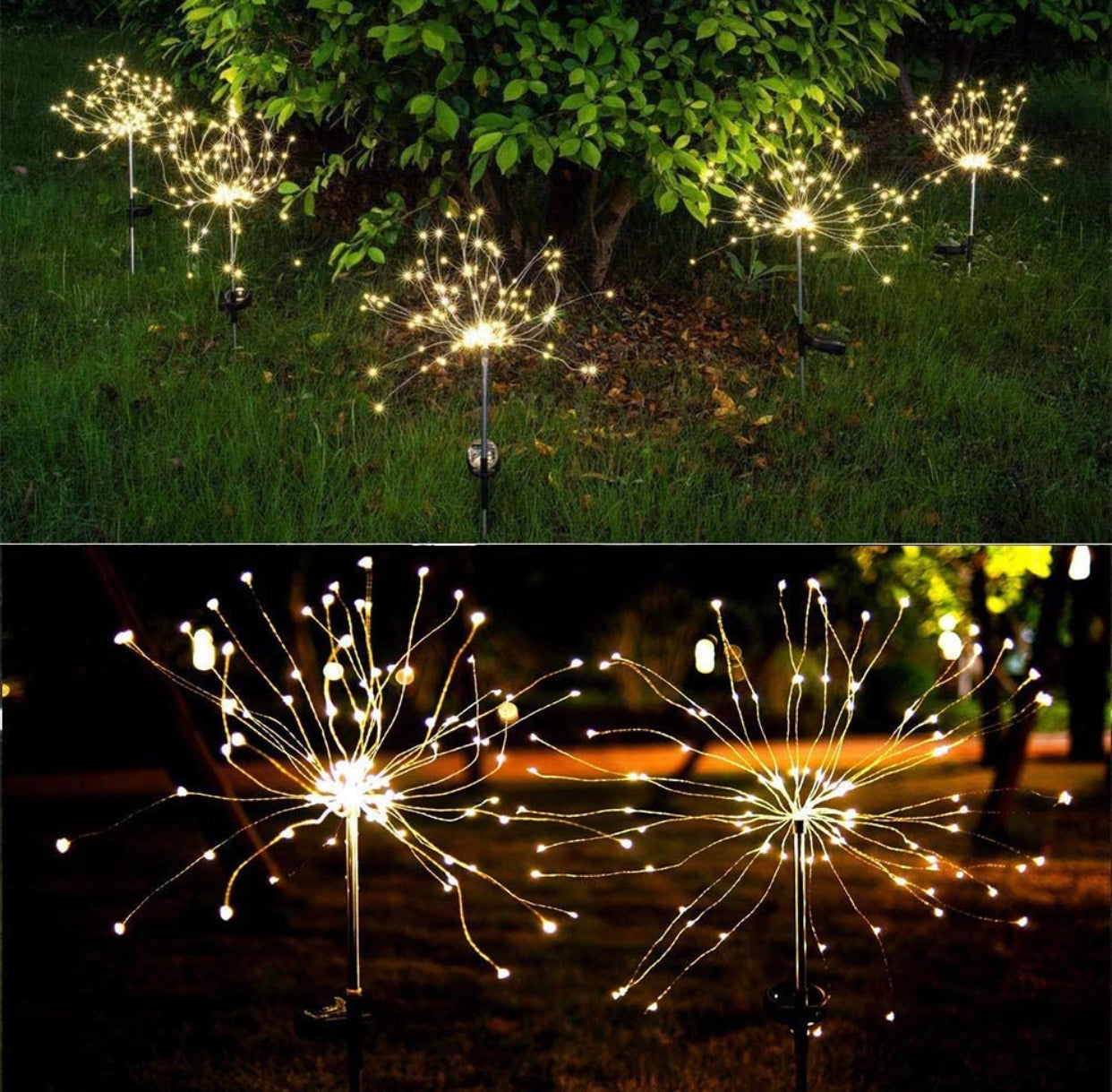 2 Pack Solar Garden Firework Lights Solar Powered String Light with 2 Lighting Modes Twinkling and Steady