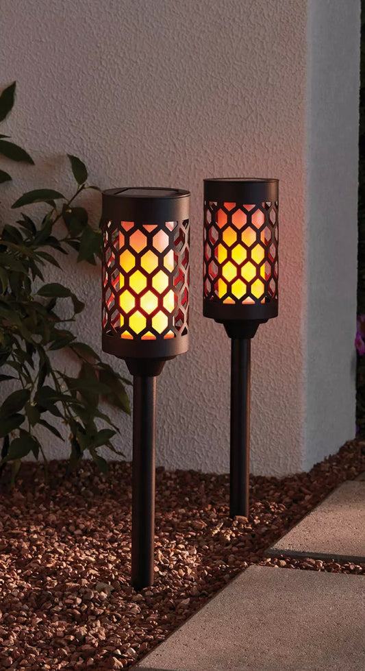 High End 20 lumen Solar Pathway Torch Light Die-cast Aluminum and Glass (2-Pack)