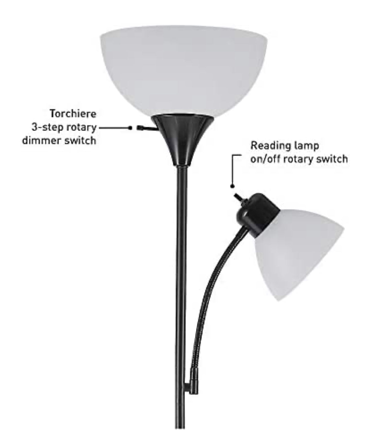 Torchiere Floor Lamp – High Brightness Torchiere Floor Lamp with 2 Reading Lights  Lamps with Efficient LED